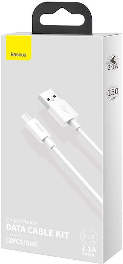 Baseus 1.5m Regular USB 2.0 to micro USB Cable White (TZCAMZJ-02)