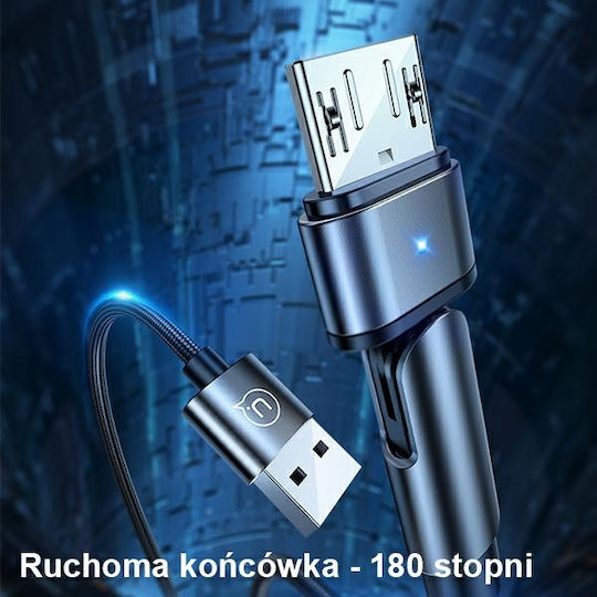 Usams SJ478 Ъгъл (90°) / Плетена USB 2.0 до микро USB кабел Черен 1м (SJ478USB01) 1бр