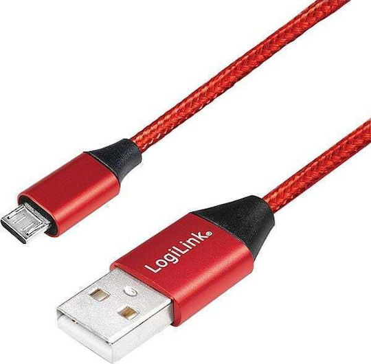 LogiLink 0.3m Braided USB 2.0 to micro USB Cable Red (CU0151)