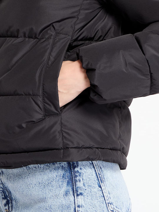 Women's Short Puffer Jacket for Winter with Hood Black
