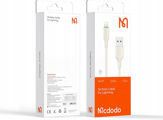 Mcdodo LED USB-A към Lightning кабел 12W Бежов 1.2м (CA-4740)