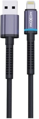 Moxom Halo Led 3a LED USB-A to Lightning Cable Μαύρο 1m