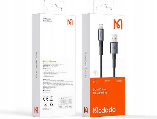 Mcdodo Braided USB-A to Lightning Cable 12W Μαύρο 1.2m (CA-3580)