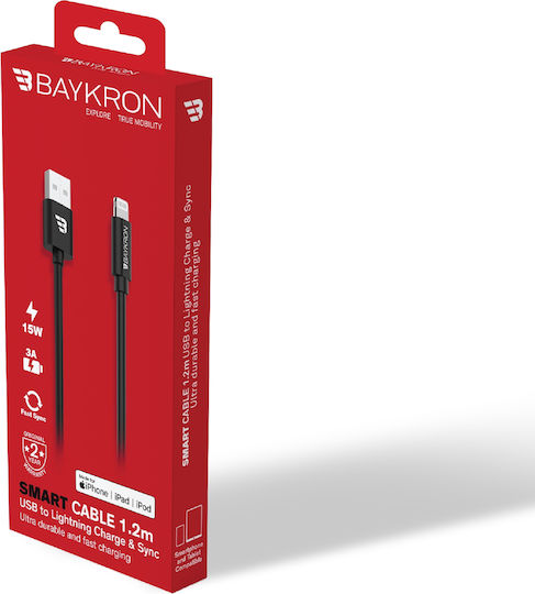 Baykron Regular USB-A la Cablu Lightning Negru 1.2m (BKR-SL-LI-BLK1.2)