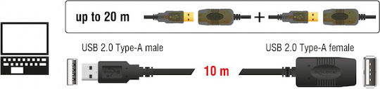 DeLock USB 2.0 Cable USB-A male - USB-A female Μαύρο 10m 82446
