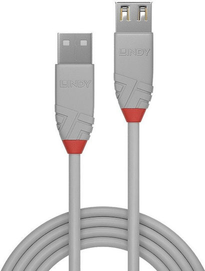Lindy USB 2.0 Cablu USB-A - USB-A female Gri 2m 36713