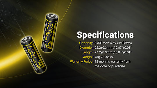 NiteCore Rechargable Battery 21700 Li-ion 5300mAh 1pcs