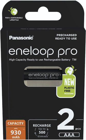 Panasonic Eneloop Pro Επαναφορτιζόμενες Μπαταρίες AAA Ni-MH 930mAh 1.2V 2τμχ