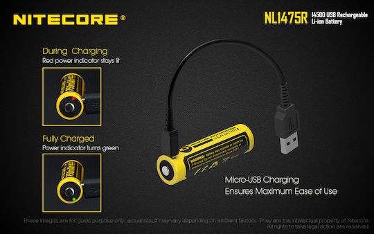 NiteCore NL1475R Презареждаща батерия 14500 Li-ion 750mAh 3.6V 1бр