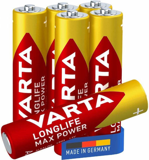 Varta 6 Pack Alkaline Batteries AAA Longlife Max Power 1.5V