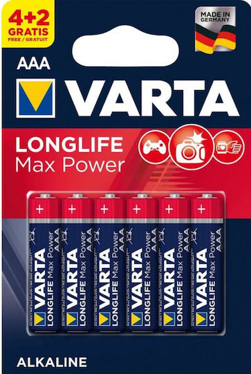 Varta 6 Pack Alkaline Batteries AAA Longlife Max Power 1.5V