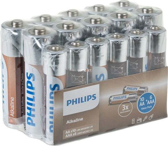 Philips Αλκαλικές Μπαταρίες AA 1.5V 16τμχ