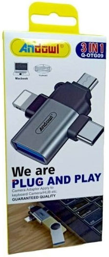 Andowl Qotg09 Converter Lightning / USB-C / micro USB male to USB-A female 1pcs