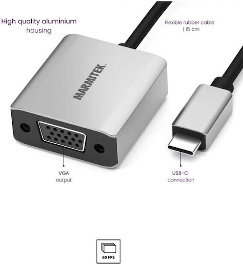 Marmitek Μετατροπέας USB-C male σε VGA female Ασημί (8370)