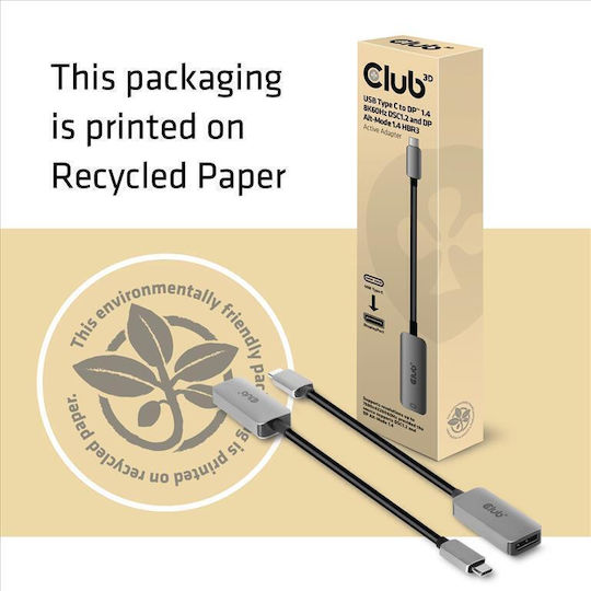 Club3D Konverter USB-C / DisplayPort männlich zu USB-C / DisplayPort weiblich Silber 1Stück CAC-1567
