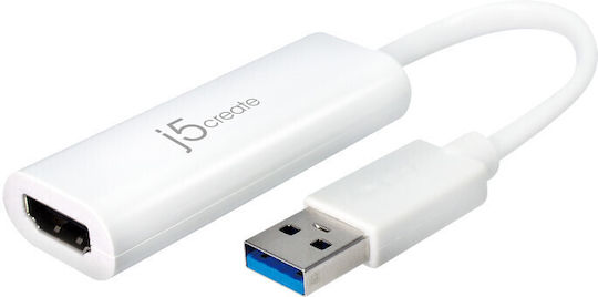 J5 Create Μετατροπέας USB-A male σε HDMI female Λευκό 1τμχ JUA254