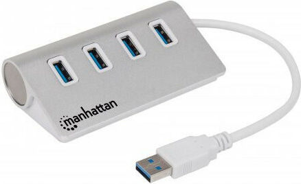 Manhattan IUSB3-HUB767 Hub 4 Θυρών USB 3.0 με σύνδεση USB-A Ασημί