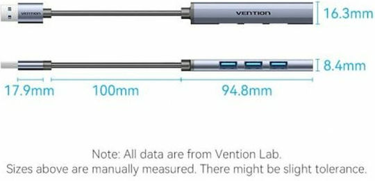 Vention USB Хъб 4 Порта USB 3.0 с USB-A Връзка Сив