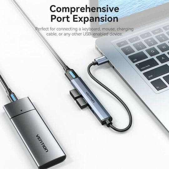 Vention USB Хъб 4 Порта USB 3.0 с USB-A Връзка Сив