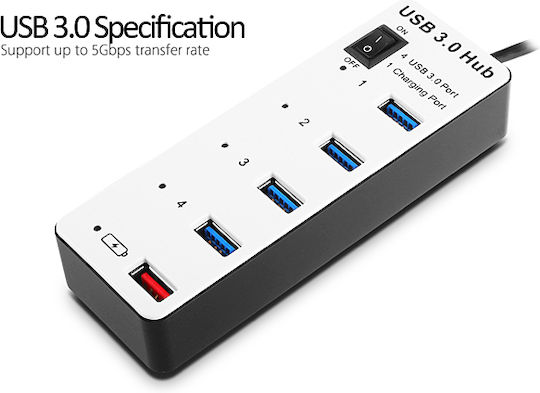 Minwa BYL-3011 Hub 4 Θυρών USB 3.0 με σύνδεση USB-A Γκρι