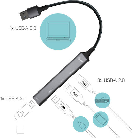 i-tec USB-Hub 4 Anschlüsse USB 3.0 mit USB-A Anschluss Silber
