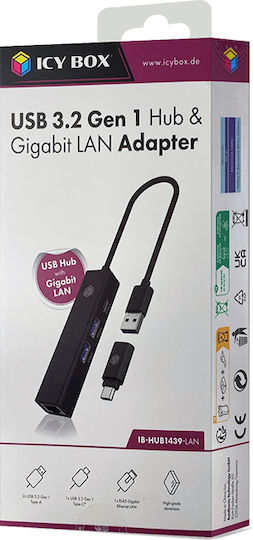 Icy Box Hub 3 Θυρών USB 3.2 με σύνδεση USB-A / USB-C