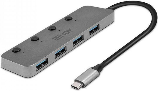 Lindy Hub 4 Θυρών USB 3.2 με σύνδεση USB-C Γκρι