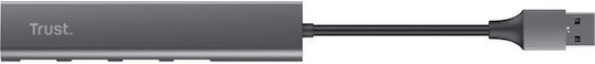 Trust Halyx USB-Hub mit 4 Anschlüssen USB 2.0 mit Anschluss an einen Computer USB-A Grau