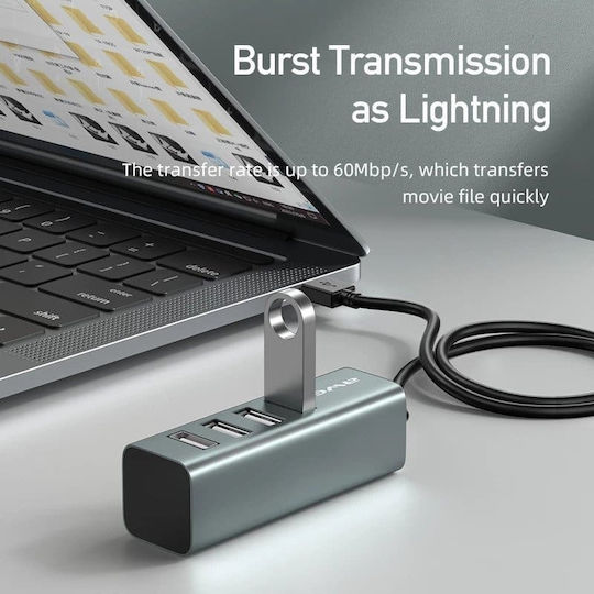 Awei USB 2.0 4 Port Hub with USB-A Connection Gray