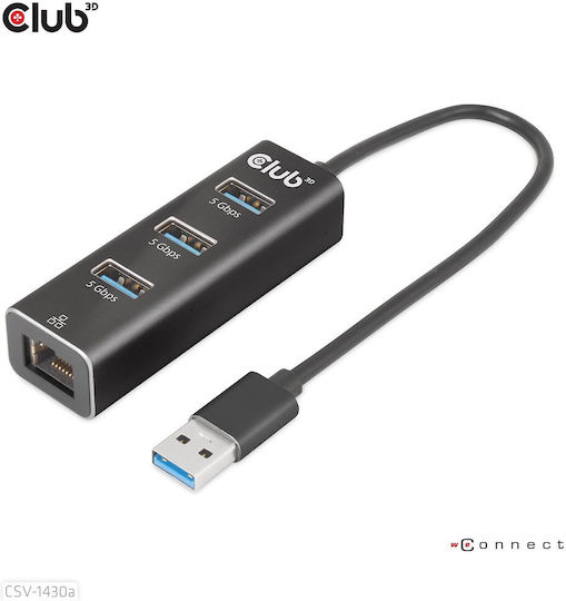 Club3D USB-Hub 3 Anschlüsse USB 3.0 mit USB-A / Ethernet