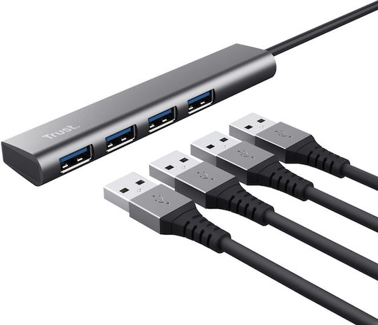 Trust Halyx USB-Hub mit 4 Anschlüssen USB 2.0 mit Anschluss an einen Computer USB-A Grau
