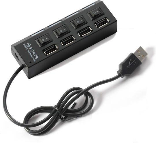 Andowl Hub 4 Θυρών USB 2.0 με σύνδεση USB-A Ασημί