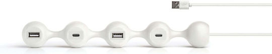 Lexon Peas Hub Hub 4 USB 2.0 Anschlüsse mit USB-A Verbindung Graues