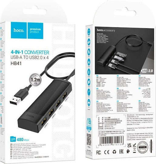 Hoco Hb41 Easy Hub 4 Anschlüsse USB 2.0 mit Anschluss an einen Computer USB-A
