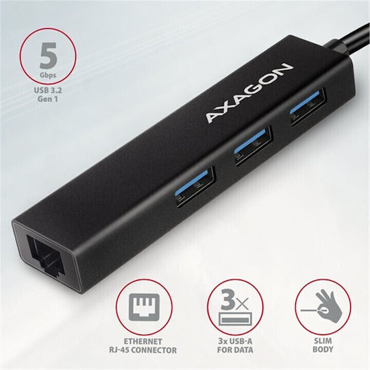 Axagon v1 USB Хъб с 3 Порта USB 3.2 с USB-C и Ethernet