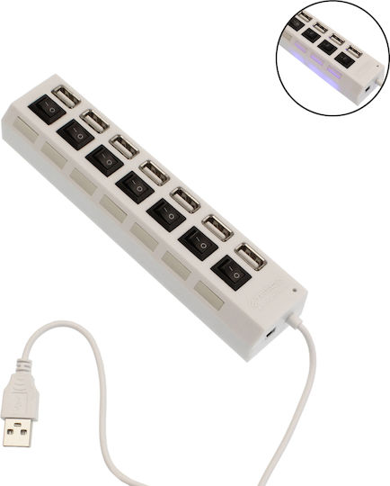Treqa Hub 7 Θυρών USB 2.0 με σύνδεση USB-A Λευκό