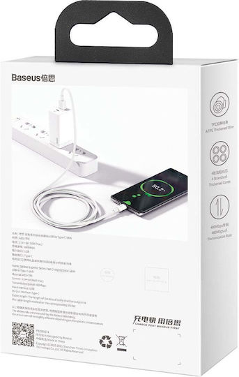 Baseus Superior Series Regular USB 2.0 Cablu USB-C bărbătesc - USB-A 66W Alb 2m (CATYS-A02)