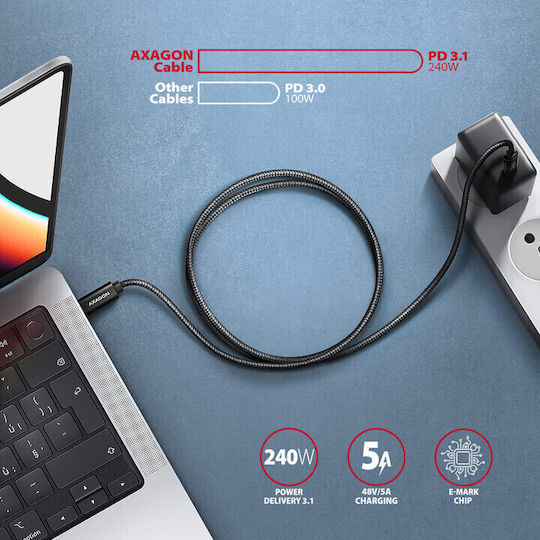 Axagon USB 3.2 Видео Кабел USB-C Мъжки - USB-C 240W Захранване PD Черен 1м BUCM4X-CM10AB