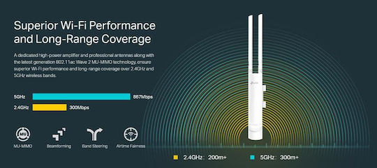 TP-LINK EAP225-Outdoor v3 Външна Точка за Достъп Wi-Fi 5 Двулентов (2.4 и 5GHz) Единичен Комплект