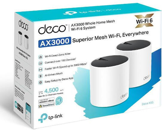 TP-LINK Deco X55 v1 WiFi Mesh Network Access Point Wi‑Fi 6 Dual Band (2.4 & 5GHz) in Double Kit