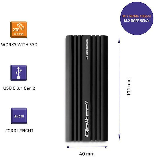 Qoltec Case for Hard Drive M.2 SATA III with Connection SATA Type-C