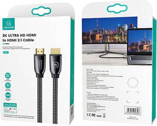 Usams Usams HDMI 2.1 Ultra High Speed 48Gbps 4K 120Hz HDR VRR Geflochtenes HDMI-Kabel HDMI-Stecker - HDMI-Stecker 3m Schwarz