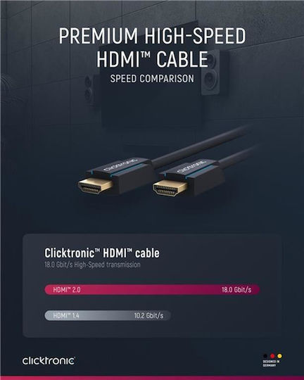 Clicktronic HDMI 2.0 Premium High Speed 4K 60Hz HDR Cable HDMI male - HDMI male 2m Μπλε