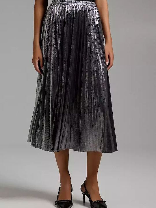 BSB Pleated Midi Skirt Silver