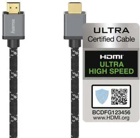 HAMA Cablu Braided Ultra High Speed HDMI 2.1 Ultra High Speed 48Gbps 4K 120Hz HDR VRR HDMI De Sex Masculin - HDMI De Sex Masculin 1m Negru