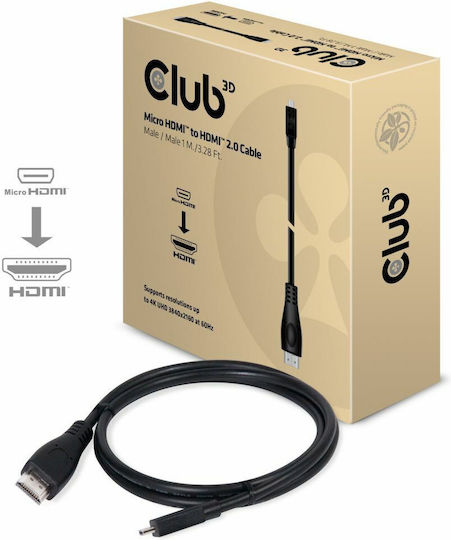 Club3D HDMI Cables HDMI 1.4 High Speed 1080p 120Hz Angle Cable HDMI Male - Micro HDMI Male Length 1m Black