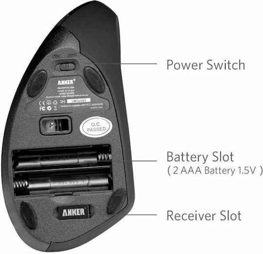 Anker A7852011 Ασύρματο Εργονομικό Vertical Ποντίκι Μαύρο