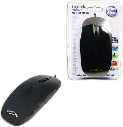 LogiLink SLIM Ενσύρματο Ποντίκι Μαύρο