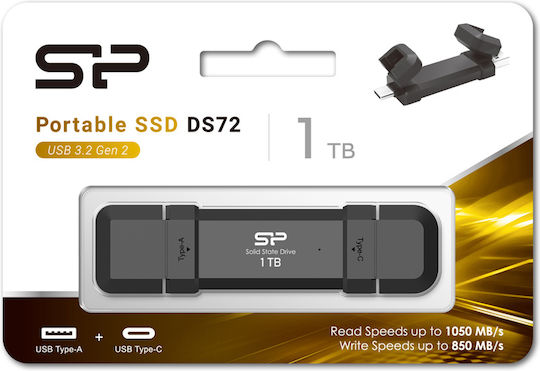 Silicon Power DS72 1TB USB 3.2 SSD Stick cu conexiune USB-A & USB-C Negru