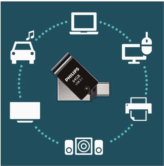 Philips 2in1 64gb Usb 3.1 Stick 64GB USB 3.1 Stick with connection USB-C Black